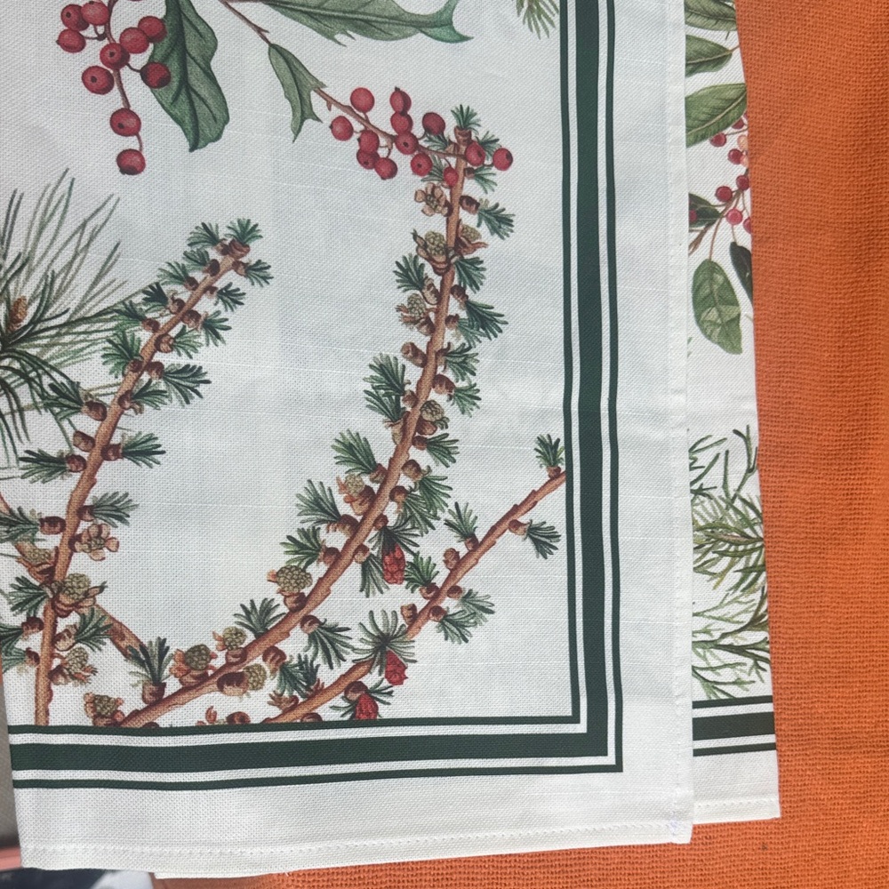 Williams Sonoma White Napkins with Green Stripe Trim